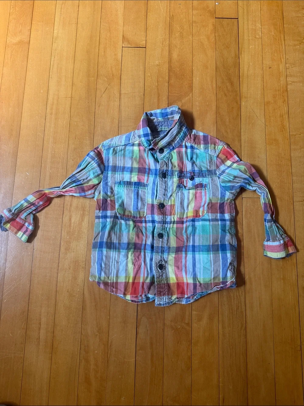 OshKosh B'gosh Blue, Red, Yellow & Green summer  Plaid Button-Down Shirt kids 3T